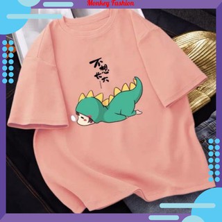 Áo thun nữ mặc mùa hè siêu xinh, áo phông nữ cotton mát mịn in khủng long ngủ ngáy cách teen hàn quốc