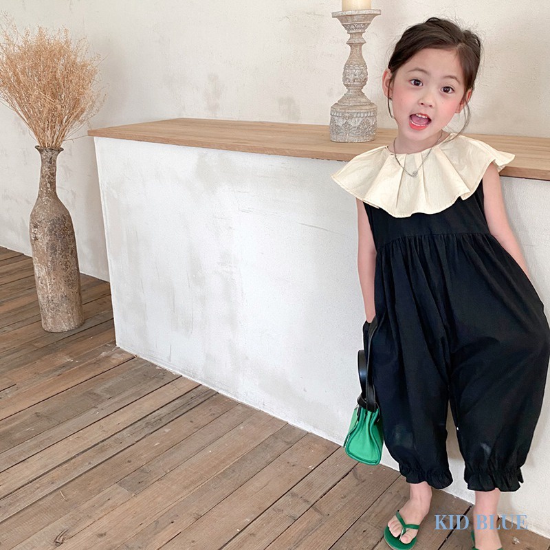 Bộ Áo Liền Quần Cổ Lá Sen Dáng Rộng Thời Trang Sang Trọng Cho Bé Gái