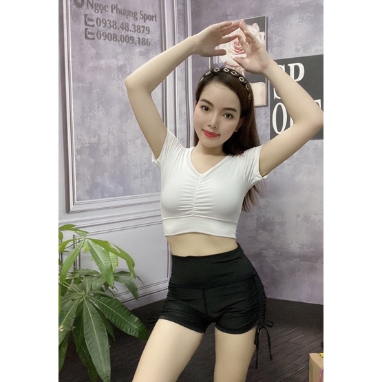 Áo croptop nhún ngực thích hợp đi tập yoga, gym, thể thao, đi chơi dã ngoại