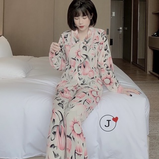 Bộ Pijama Áo Dài Quần Dài Cổ Nhọn Mango Mềm Mát Không Nhăn Nhàu Bai Xù Phom 45-58kg