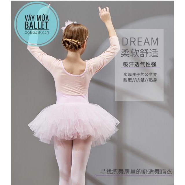 Ballet Váy múa phối voan dài tay màu nude