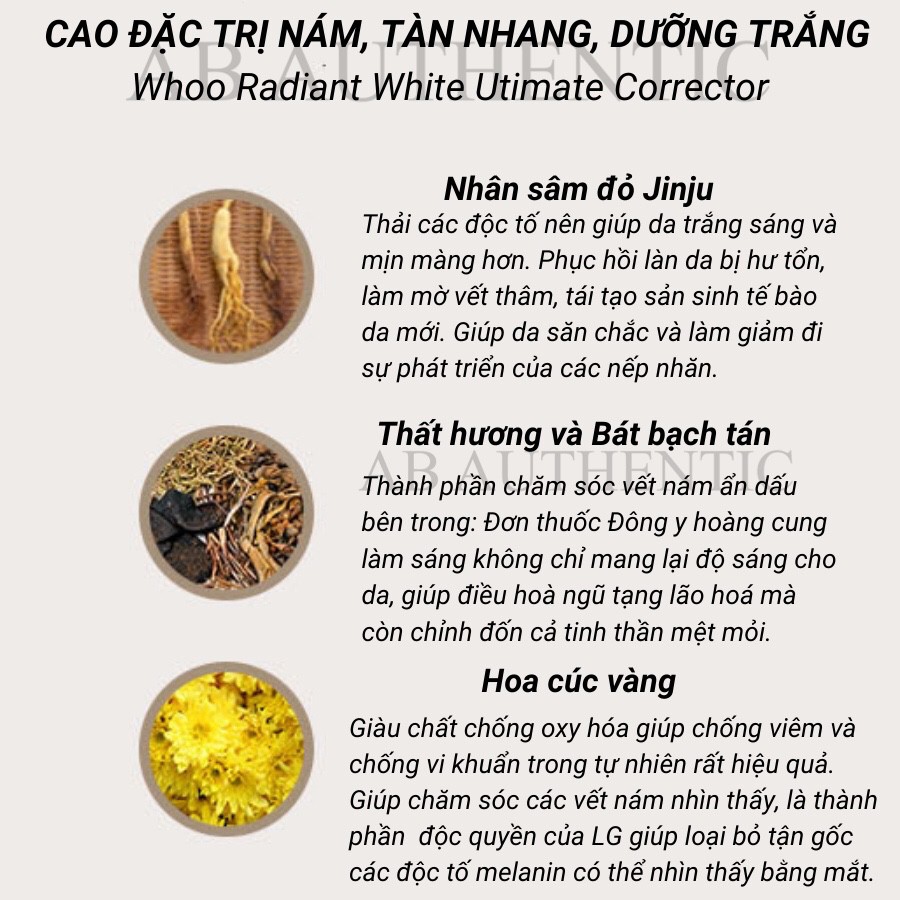 Cao nám whoo dưỡng trắng Gongjinghyang Seol Radiant - AB Authentic