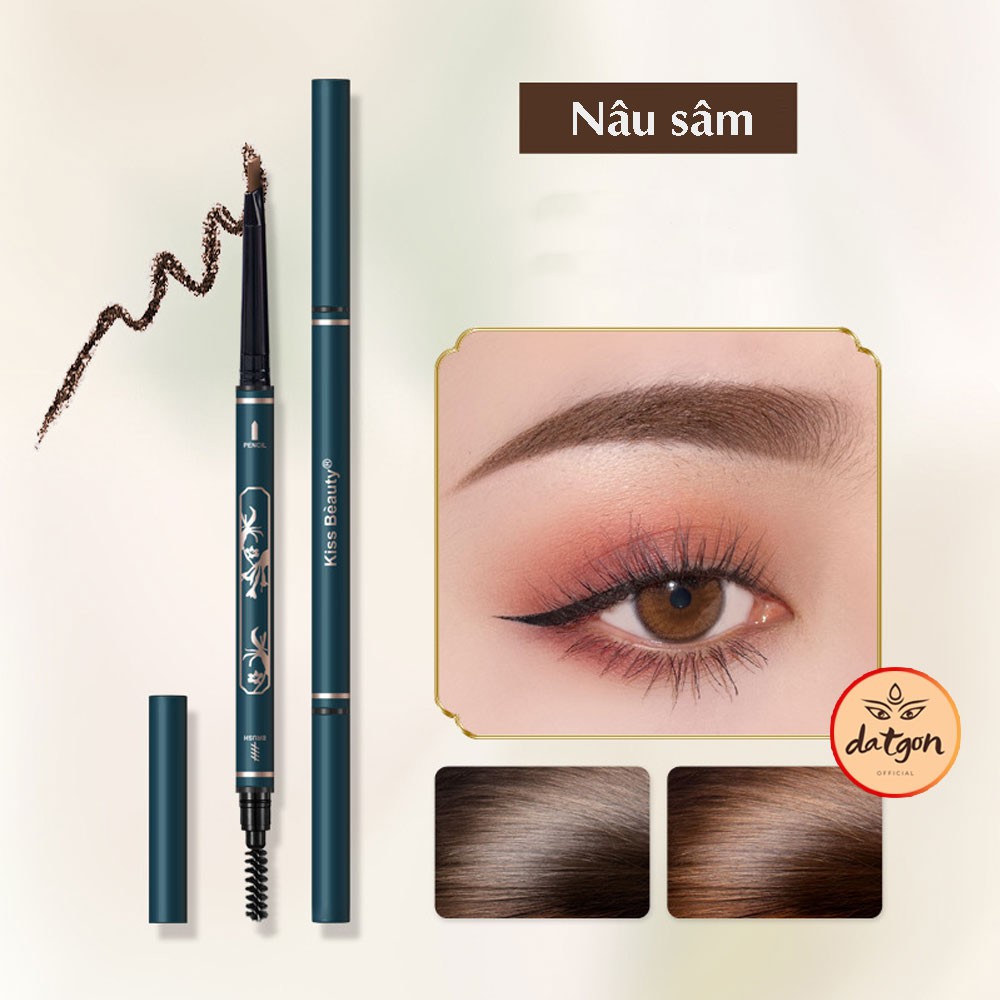 Chì kẻ mày 2 đầu Kissbeauty, kẻ mày nội địa có cọ xoắn màu tự nhiên không thấm nước 2021