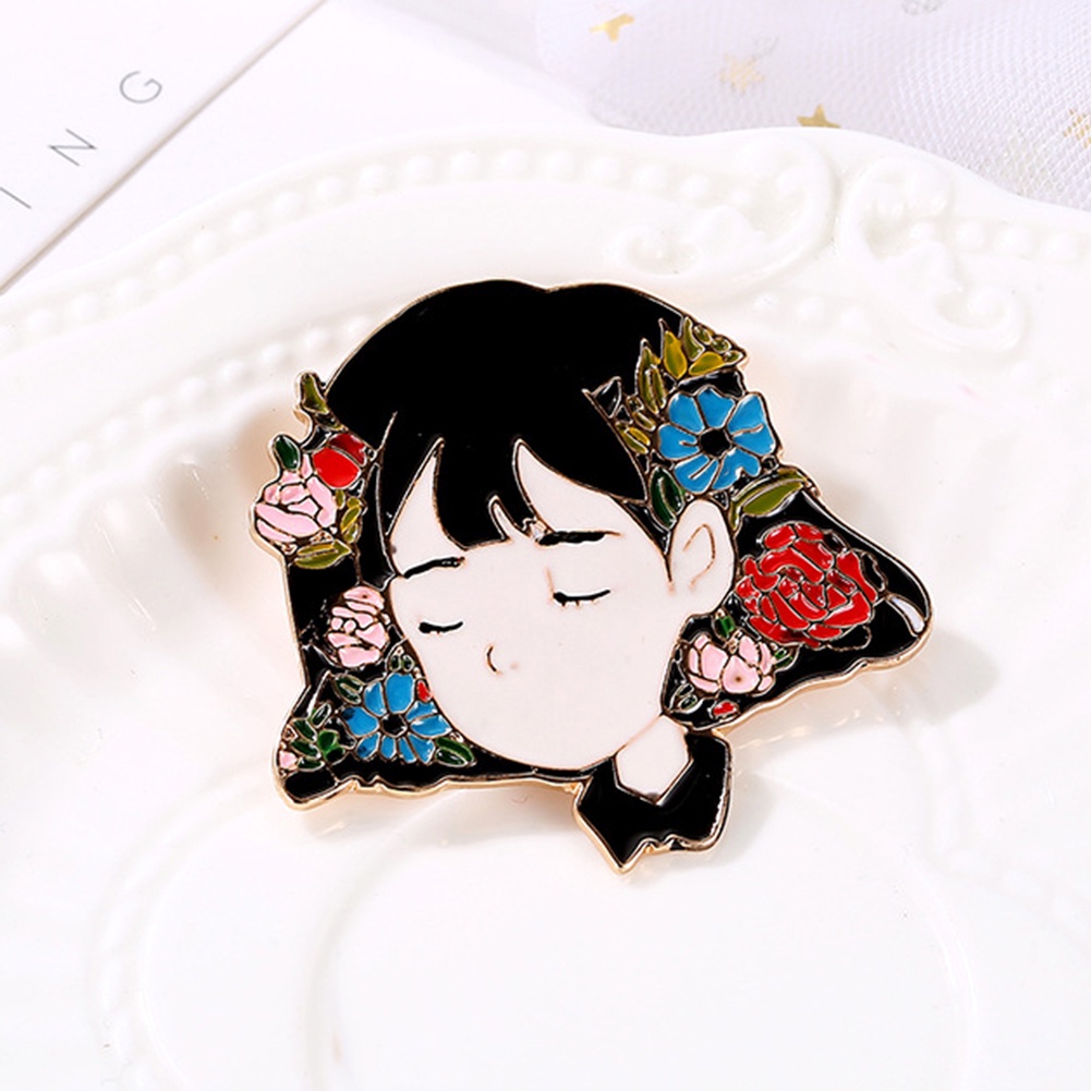 YOML✔Cartoon Girl Portrait Enamel Brooch Pin Jeans Coat Shawl Jewelry Decoration