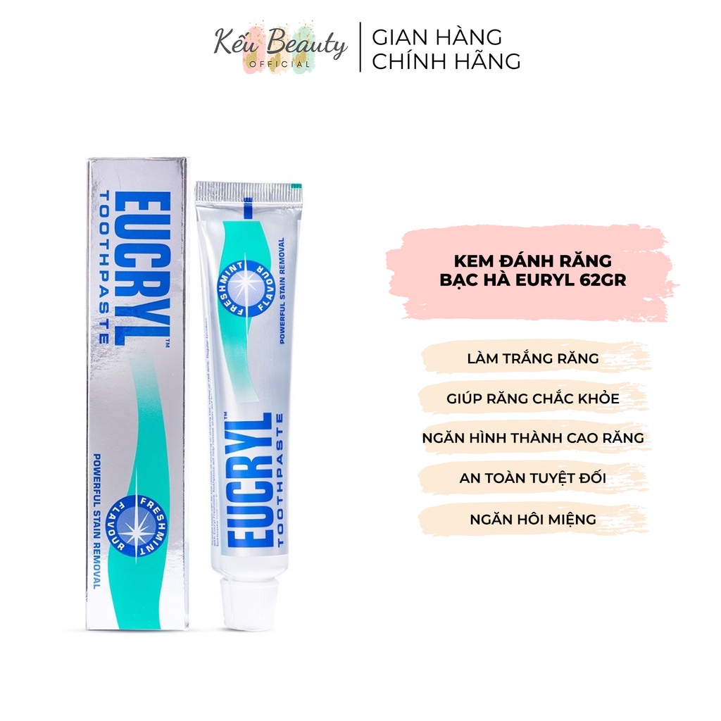 Kem đánh răng bạc hà Eucryl Toothpaste giúp tẩy trắng, an toàn cho răng 62g