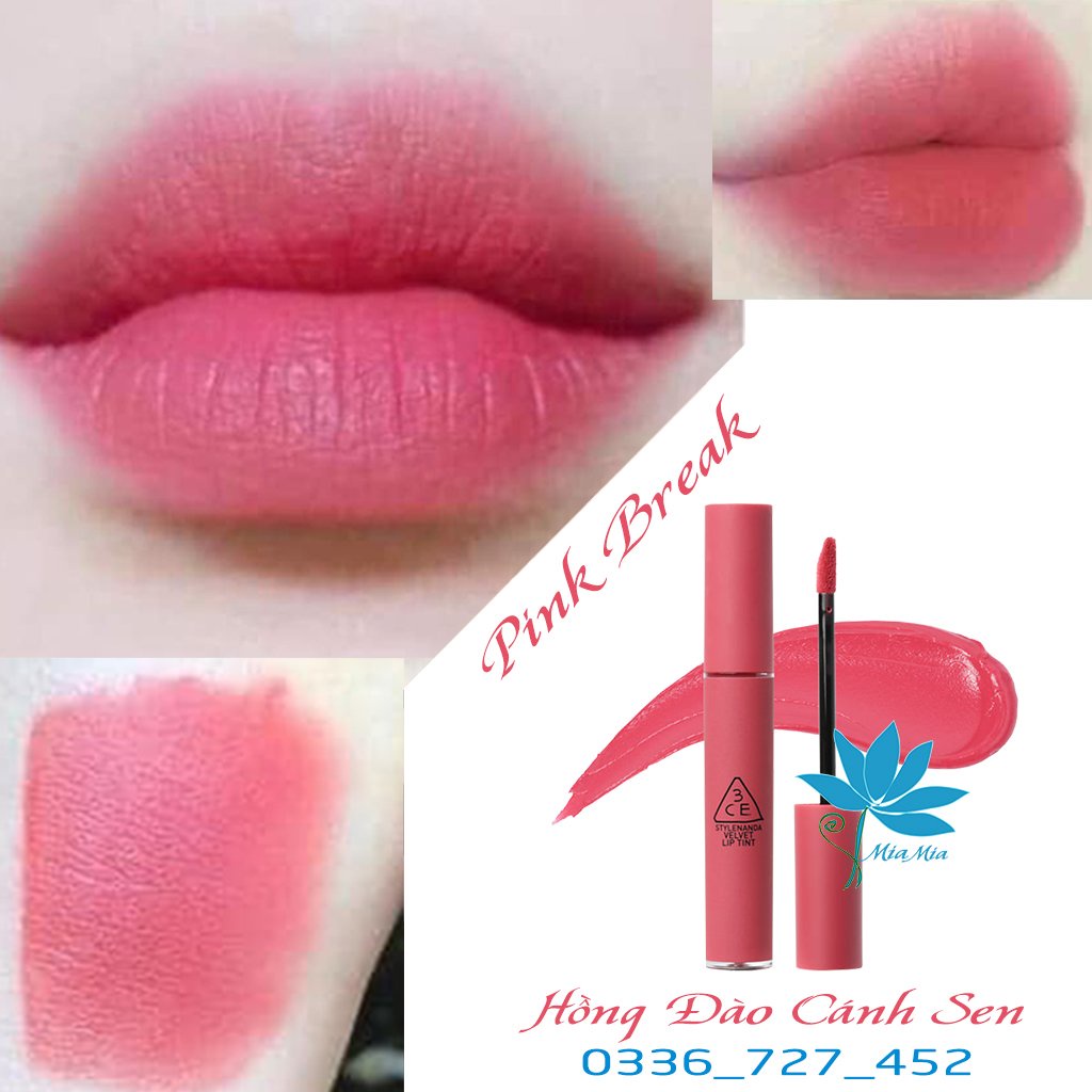 Son 3CE Velvet Lip Tint Pink Break – Màu Hồng Đào Bền Màu Lâu Trôi