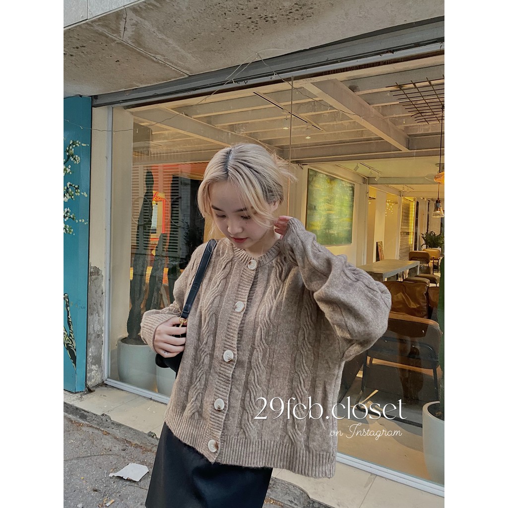 Áo khoác cardigan len thừng cổ tròn