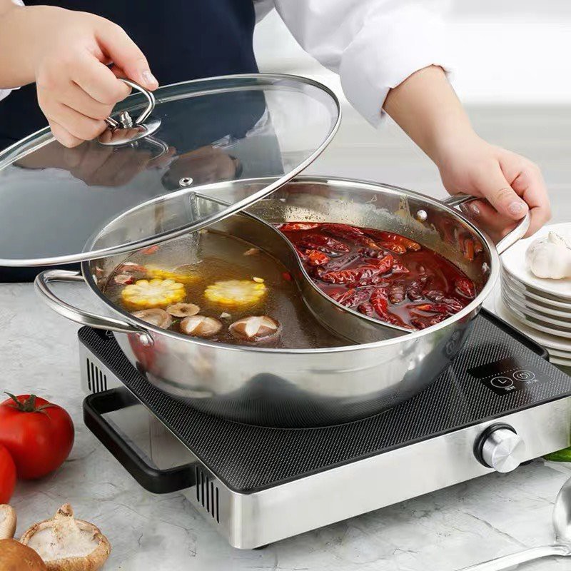 Nồi lẩu hotpot 2 ngăn size to 30cm bằng inox