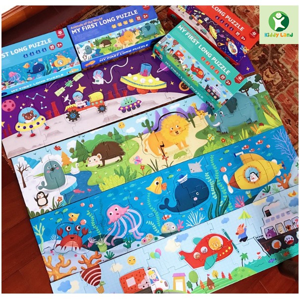 Long Puzzle - Xếp hình mảnh ghép lớn dài 4 chủ đề giao thông, máy bay vũ trụ, động vật, đại dương