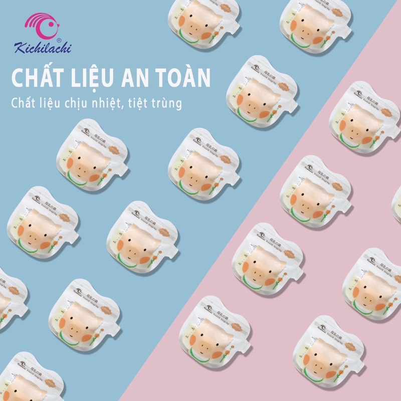 Hộp 30 Túi trữ sữa CẢM BIẾN NHIỆT Kichilachi 200ml có vòi rót tiện lợi hình chú heo con