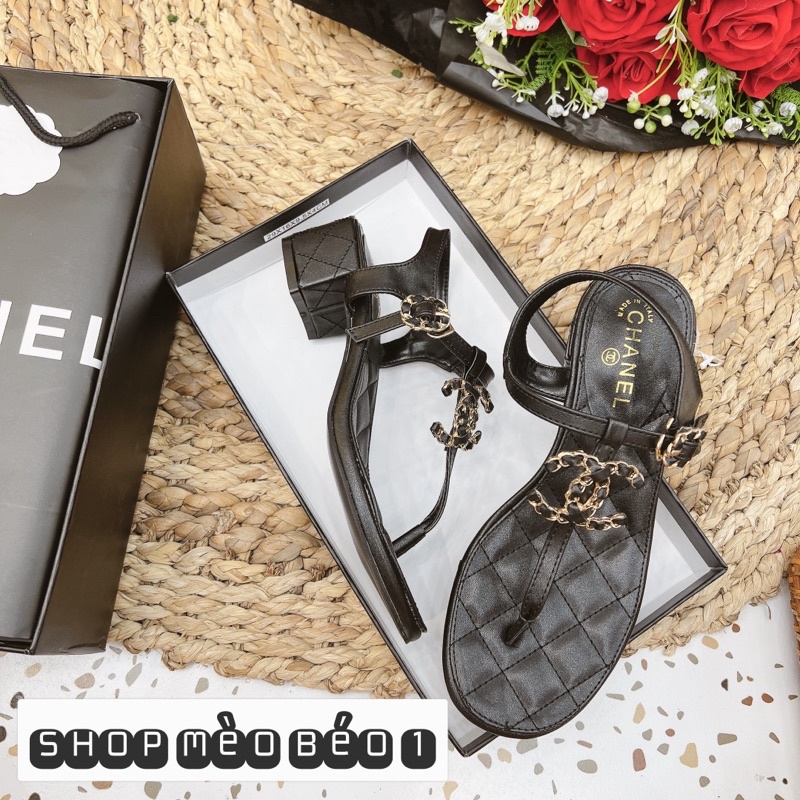 Sandal cn kẹp xỏ ngón gót vuông fullbox