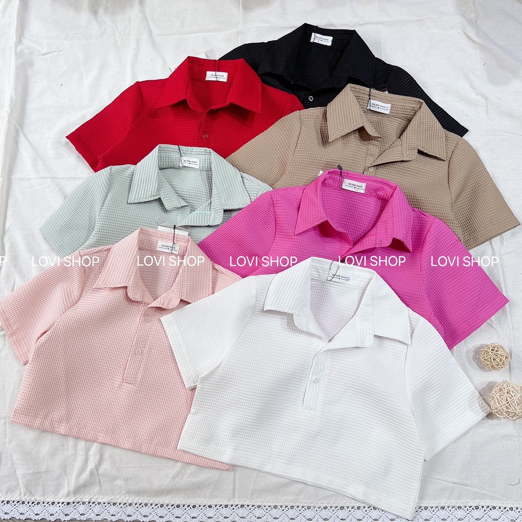 LOVI SHOP Áo sơ mi croptop polo cổ bẻ/ cổ trụ tay ngắn chất xốp cao cấp 7 màu