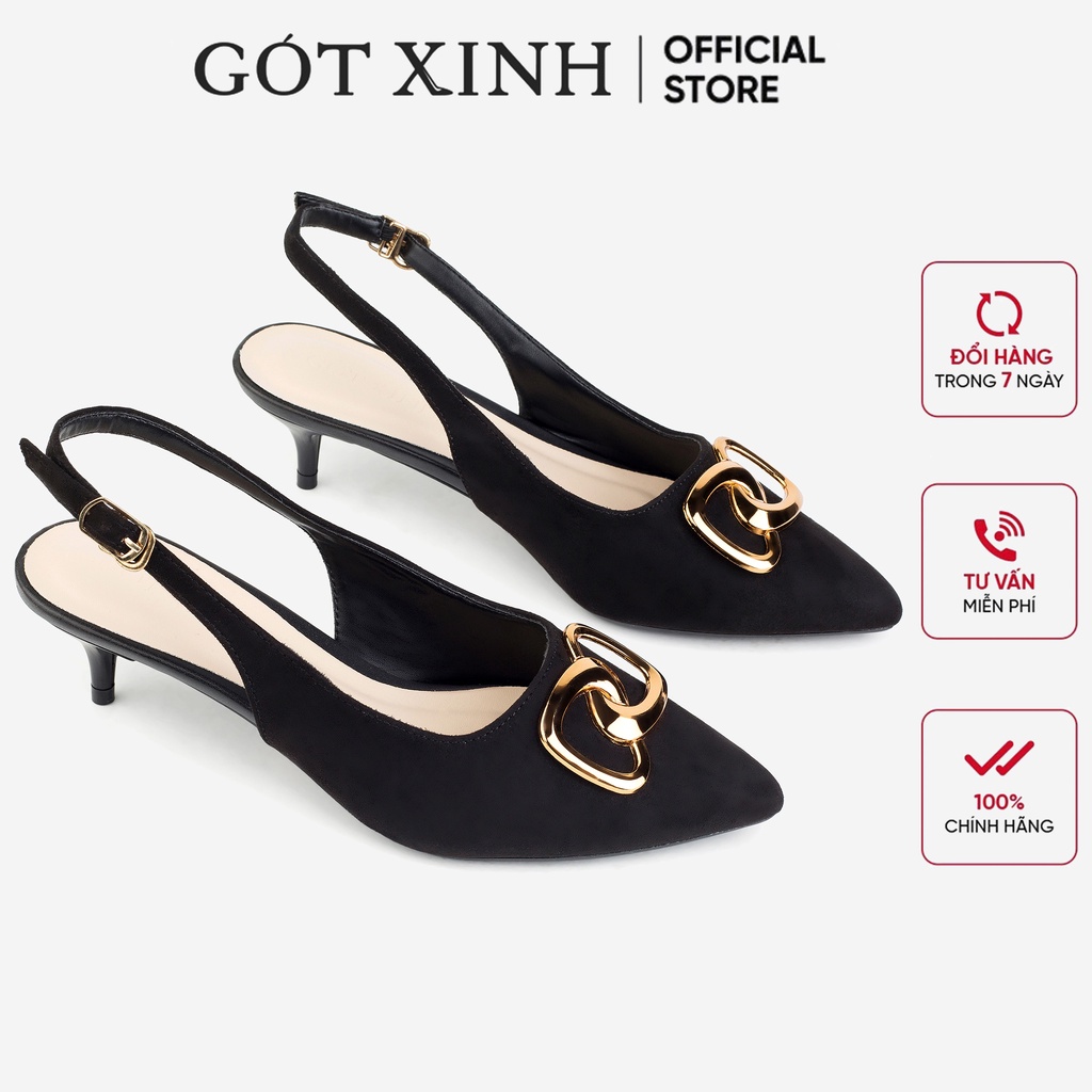 Giày cao gót nữ GÓT XINH G4 da lộn gót nhọn cao 3cm
