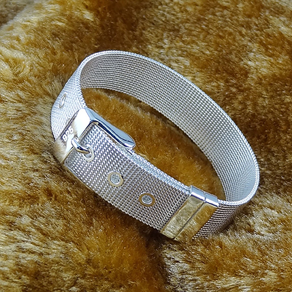 Vòng tay dây lưới mạ bạc khóa chốt thời trang cho nữ