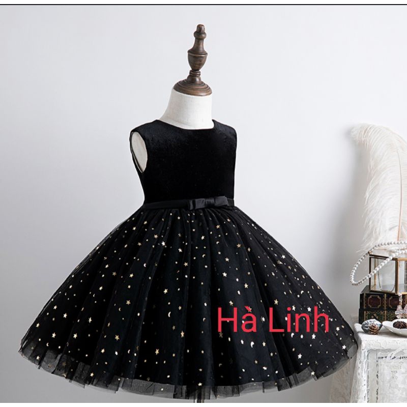 Đầm công chúa bé gái, váy sao đen dự tiệc, chụp ảnh cho bé