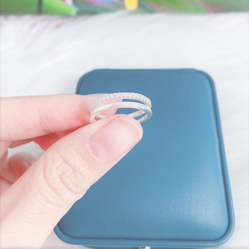 Nhẫn hở 2 hàng cá tính, nhẫn nữ chất liệu bạc ta sang trọng - Trang sức bạc Evasilver