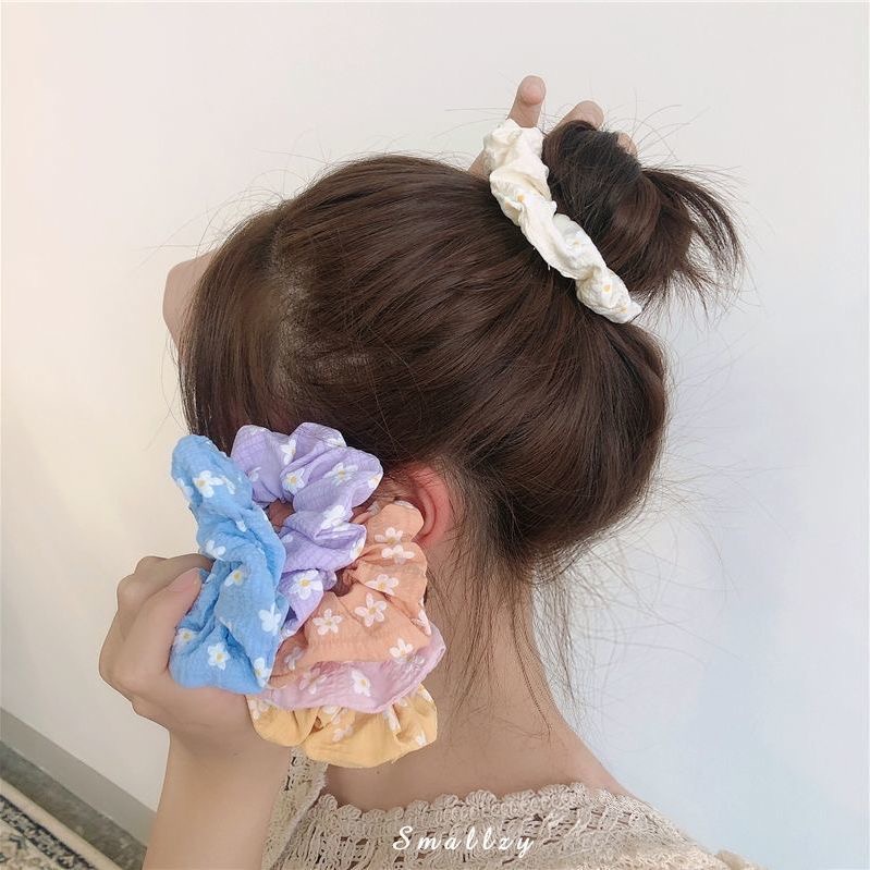 Dây buộc tóc in họa tiết hoa cúc phong cách Hàn Quốc dễ thương thời trang cho nữ