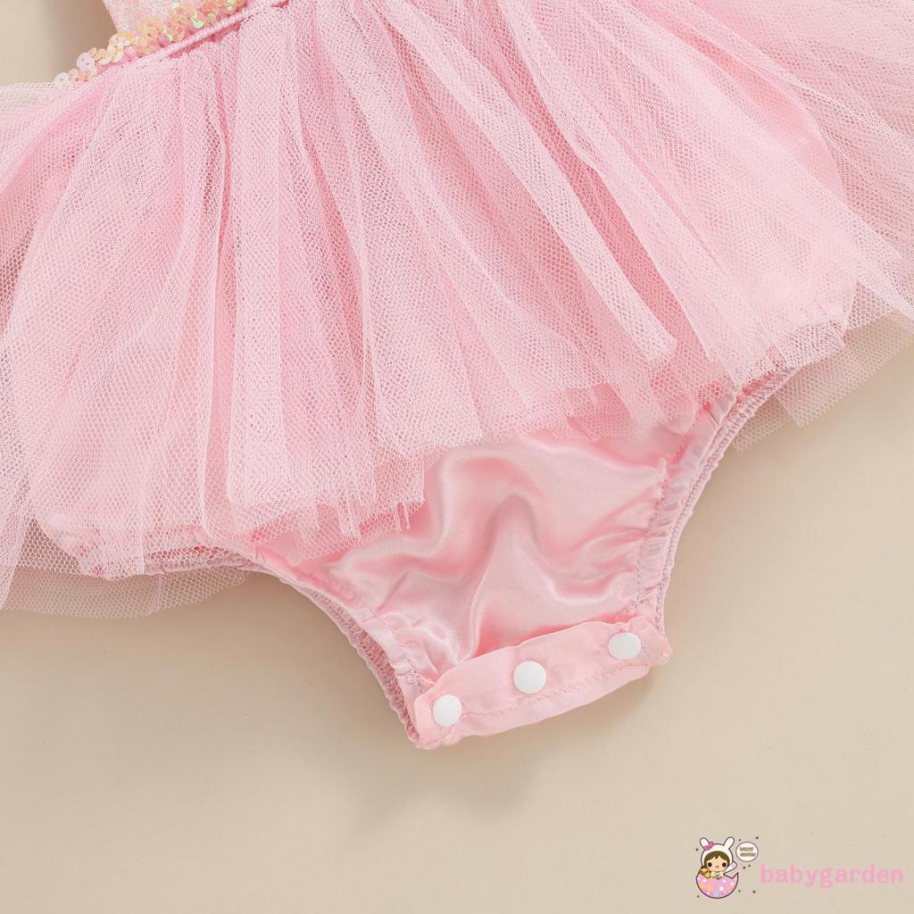 Bộ Áo Liền Quần Không Tay In Hình Thỏ Đính Kim Sa Dễ Thương Dành Cho Bé Gái 0-24 Tháng Tuổi