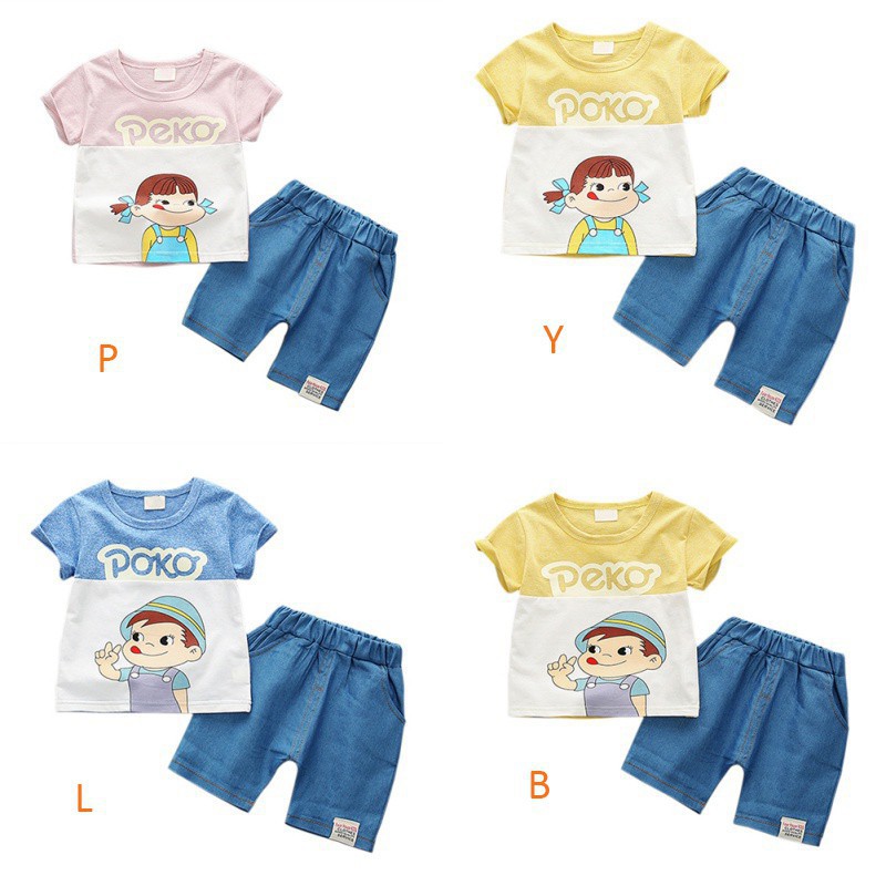 Bộ áo thun cộc tay in hình + quần short cho bé