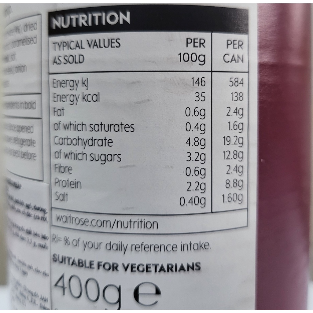 [Hộp 400g] SÚP HÀNH TÂY VÀ VANG ĐỎ KIỂU PHÁP [U.K] WAITROSE French Onion and Red W Soup (atp)