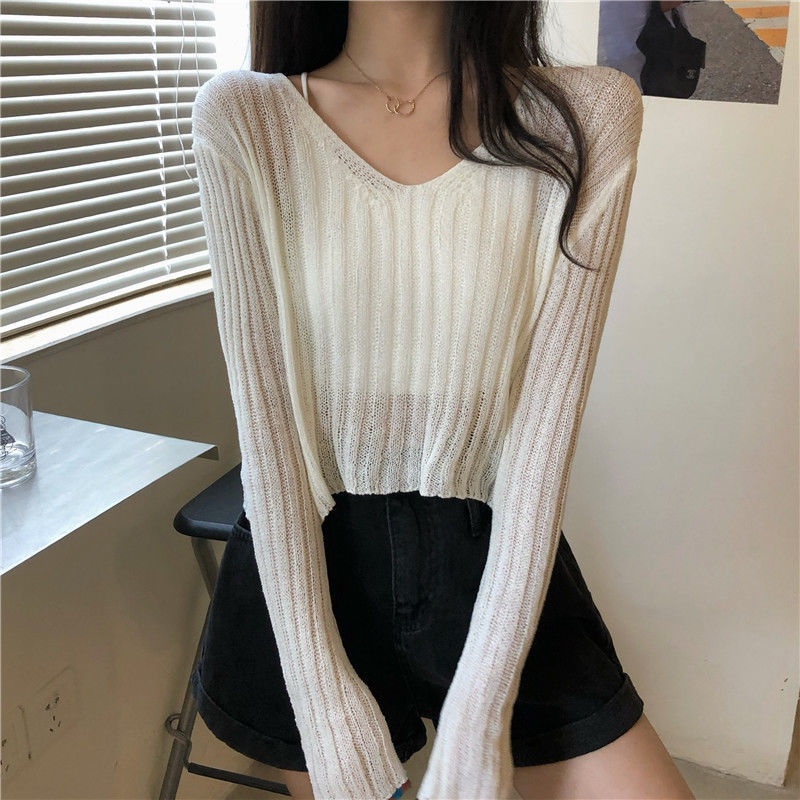 Jiashucheng Áo Len Tay Dài Cổ Chữ V Màu Sắc Kẹo Ngọt Phong Cách Hàn Quốc Dễ Phối Đồ Cho Nữ