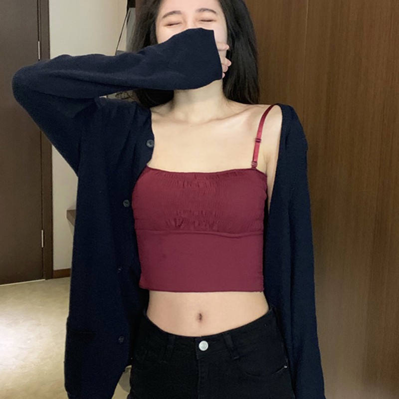Áo 2 dây có mút đệm thiết kế nhún bèo ngực thời trang nữ quyến rũ