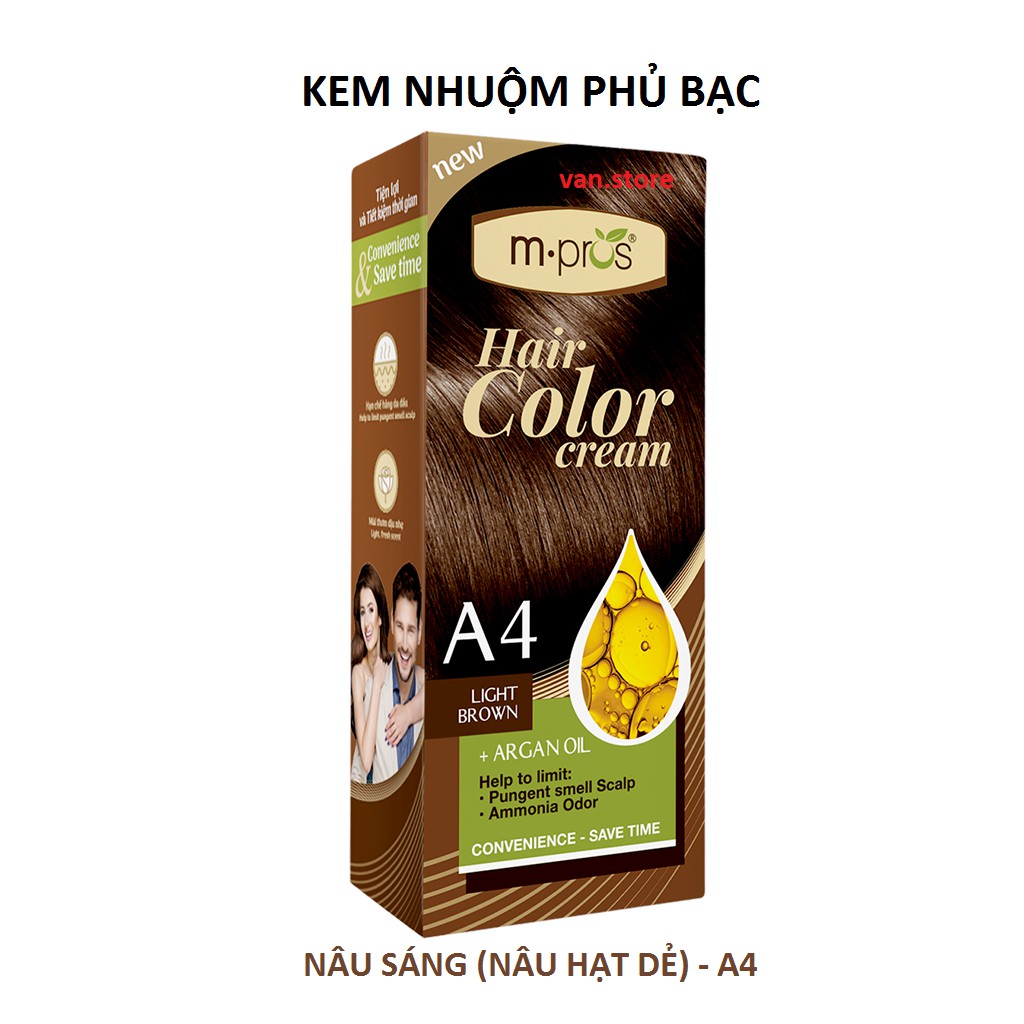 [Đủ Màu] Kem Nhuộm Phủ Bạc Dưỡng Chất Thiên Nhiên M.ProsTặng Kèm Chai Oxy Trợ Nhuộm + Găng Tay  Đen- Nâu Đen- Nâu Sáng