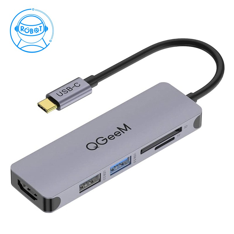 QGEEM 5 in 1 USB C HUB, Multifunctional Docking Station USB C to 1XHDMI+2XUSB 3.0 A+1XSD&TF Cardreader for PC Laptop
