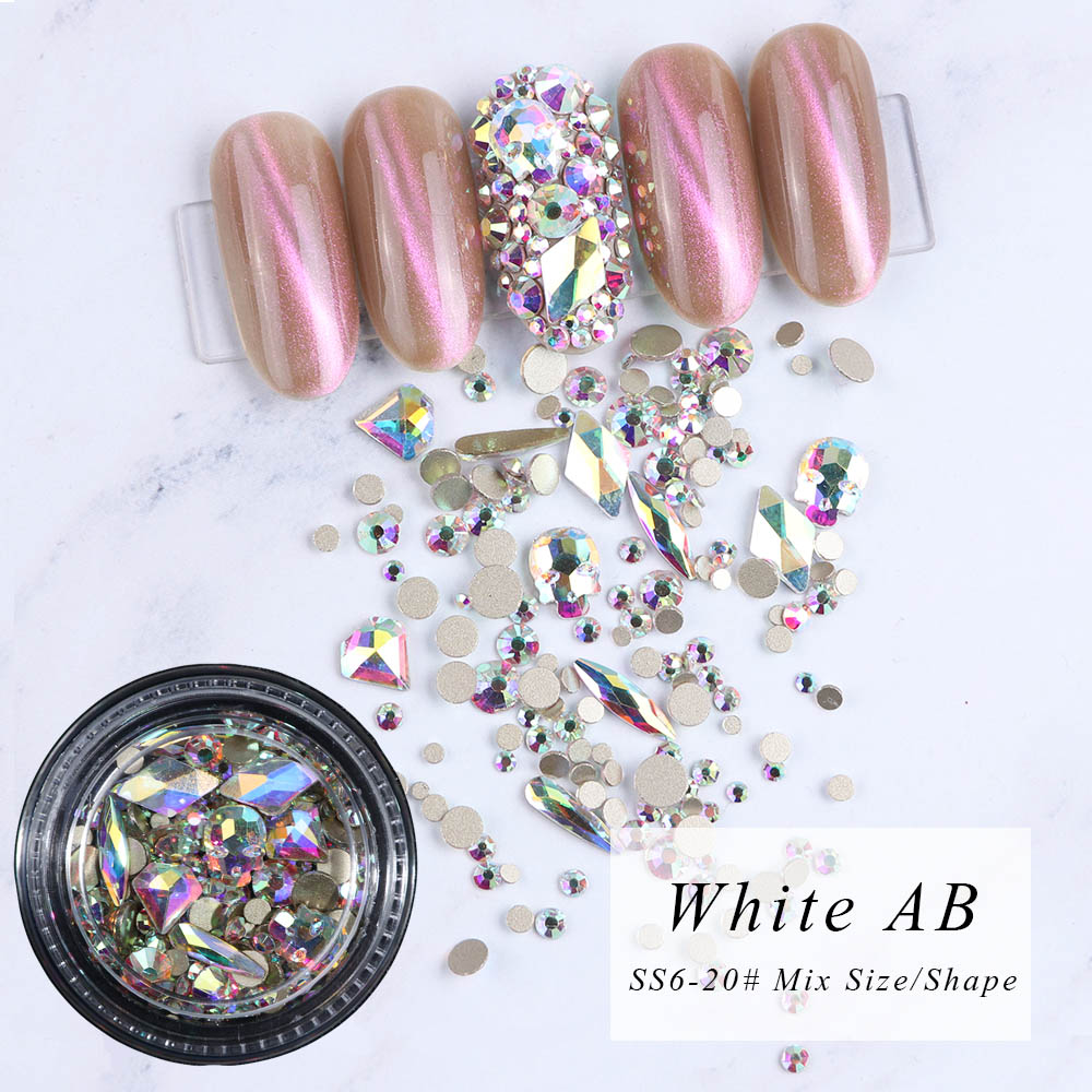 [Hàng mới về] Đá giả đính móng trang trí nghệ thuật 3d thiết kế mặt dẹt màu sáng bóng