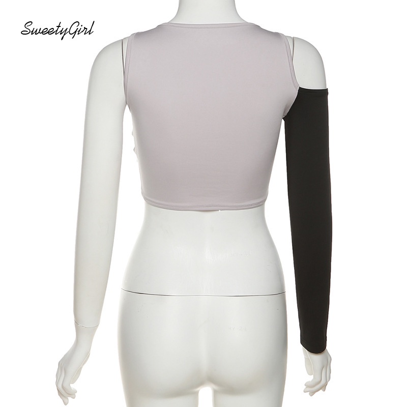 Áo Thun Cổ Tròn Dáng Ôm Phối Màu Tương Phản Thời Trang 2022 Cho Nữ