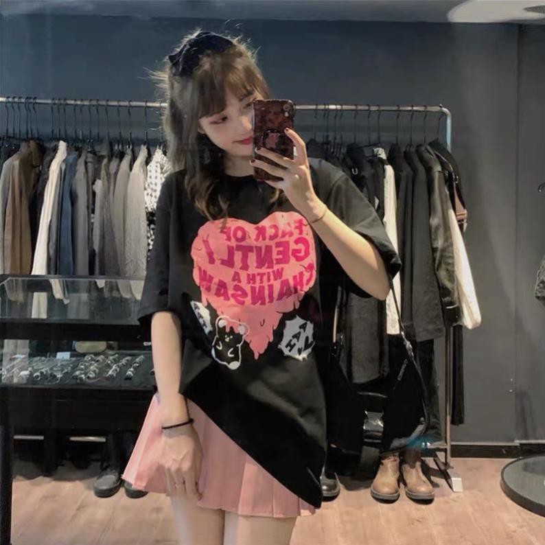 💯💯 SET Blackpink ÁO PULL ĐEN CHỮ VÁY XẾP LY HỒNG cao cấp