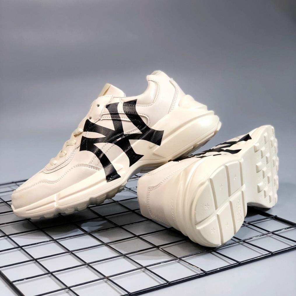 Giày Thể Thao Gucci Rhyton NY Chữ Đen, Giày GG Trắng Chữ Đen Đế Liền Hàng Cao Cấp SALE LỚN