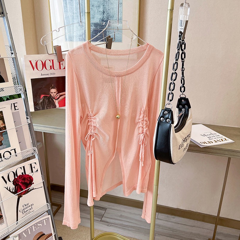 Áo Thun Tay Dài Cổ Tròn Màu Sắc Đơn Giản Cho Nữ