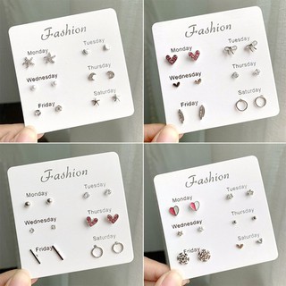 Set 6 đôi bông tai xi bạc mini xinh xắn thời trang