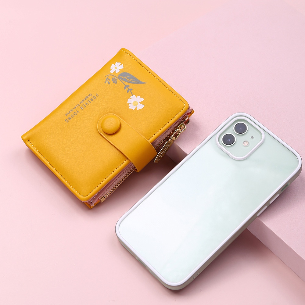 Ví Ngắn Cầm Tay Có Khóa Kéo In Họa Tiết Xinh Xắn Phong Cách Hàn Quốc Cho Nữ