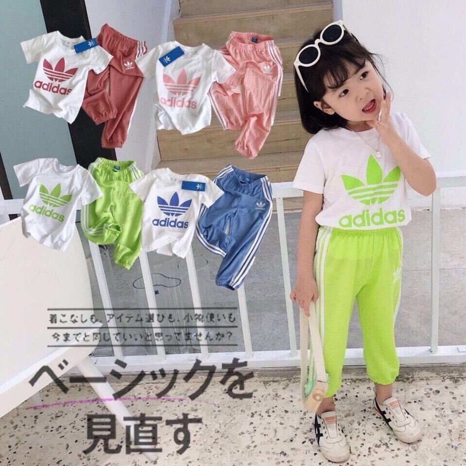 Bộ Đồ 2 Món Áo Thun Cotton Tay Ngắn Cổ Tròn + Quần Dài Adidas Thời Trang Cho Bé 2-13 Tuổi