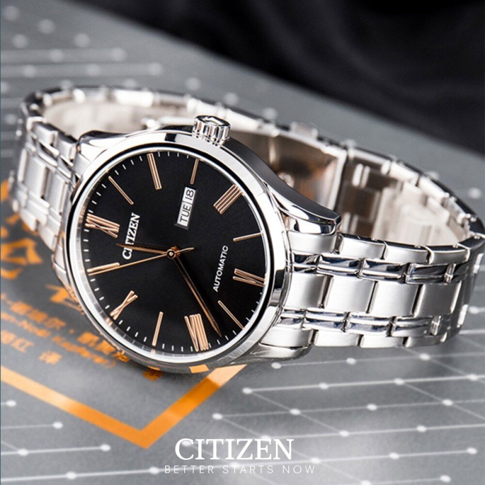 Đồng Hồ Citizen Nam Dây Kim Loại Máy Cơ-Automatic NH8360-80J - Mặt Đen (40.8mm)