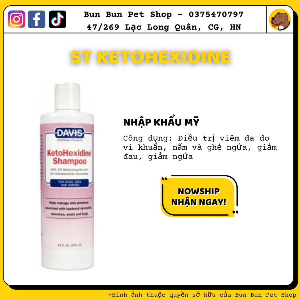 Sữa tắm cho thú cưng Davis Keto Hexidine Shampoo trị nấm da, ngứa, nhiễm trùng da