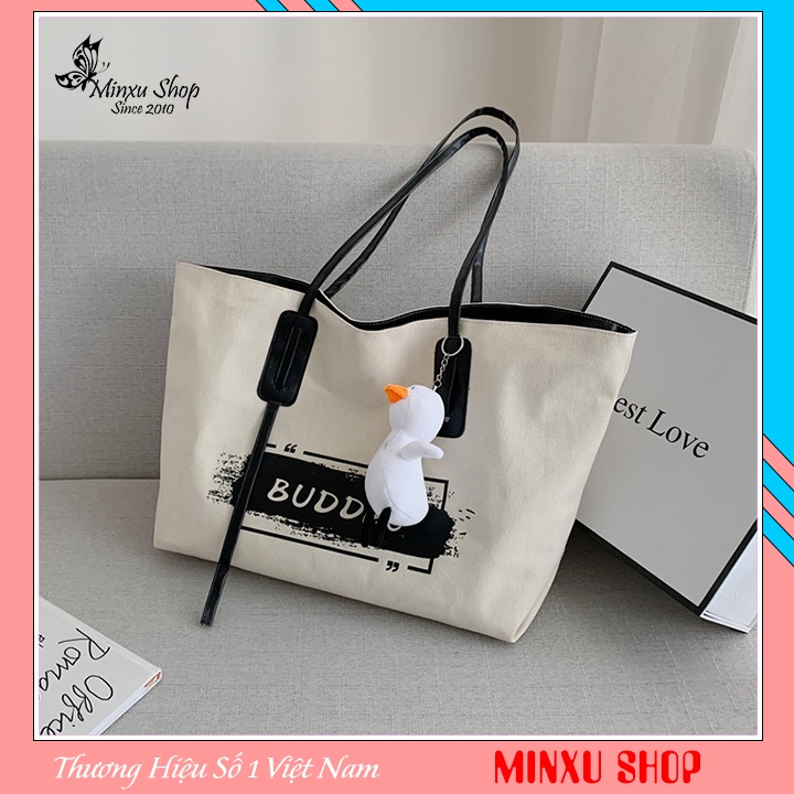 Túi vải canvas, túi đeo chéo loại to thời trang, đi học, đi chơi đựng đồ thoải mái, trẻ trung BUDDAO TV46