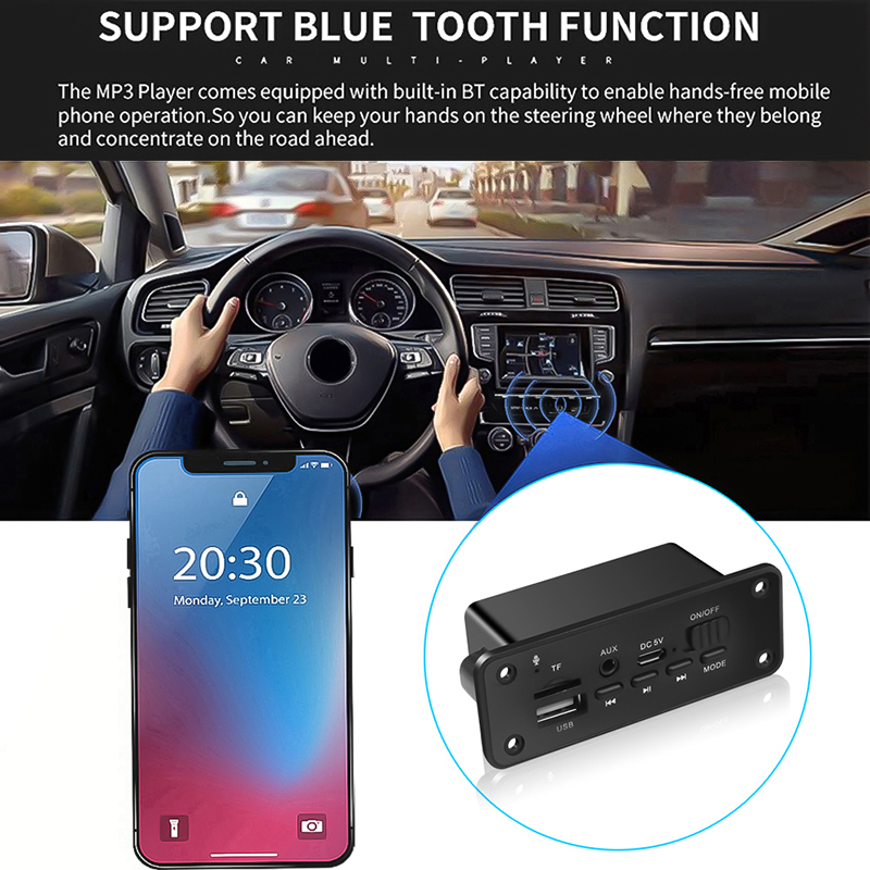 Bảng mạch giải mã âm thanh bluetooth 5.0 MP3 2x3W dùng trên xe hơi tiện dụng