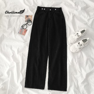 Quần jeans nữ Chollima ống rộng SIMPLE JEAN dài 98cm gài cúc eo màu đen thumbnail