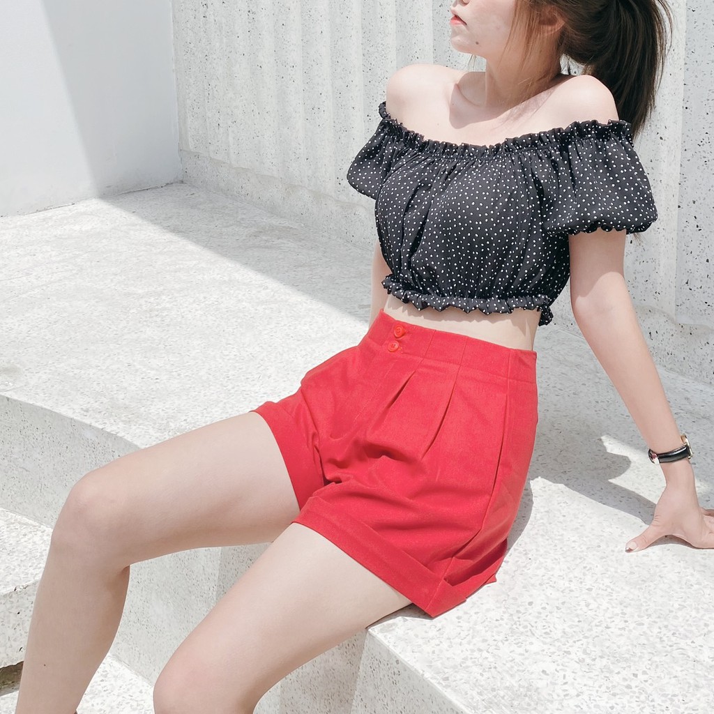 Quần Short Ngắn 2 Nút - Màu Đỏ 🎀 Basic Short 🎀 - bynhien.boutique