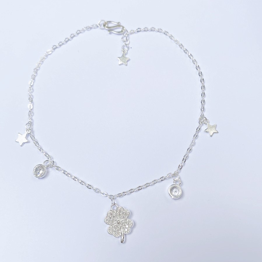 Lắc chân bạc nữ mặt cỏ 4 lá - Trang sức bạc Evasilver