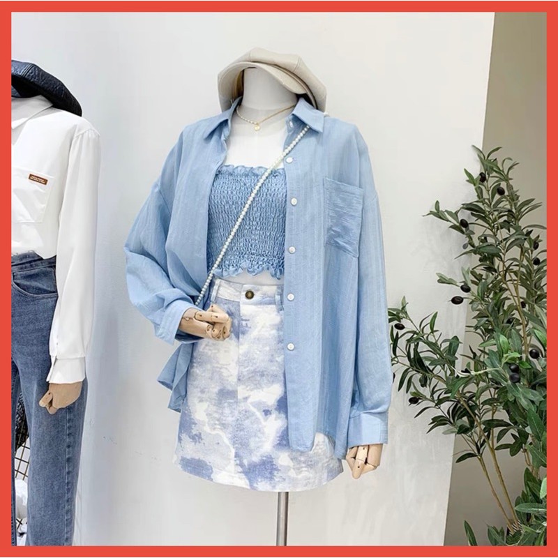 [ 2 Màu ] Chân váy jean loang bầu trời có quần trong