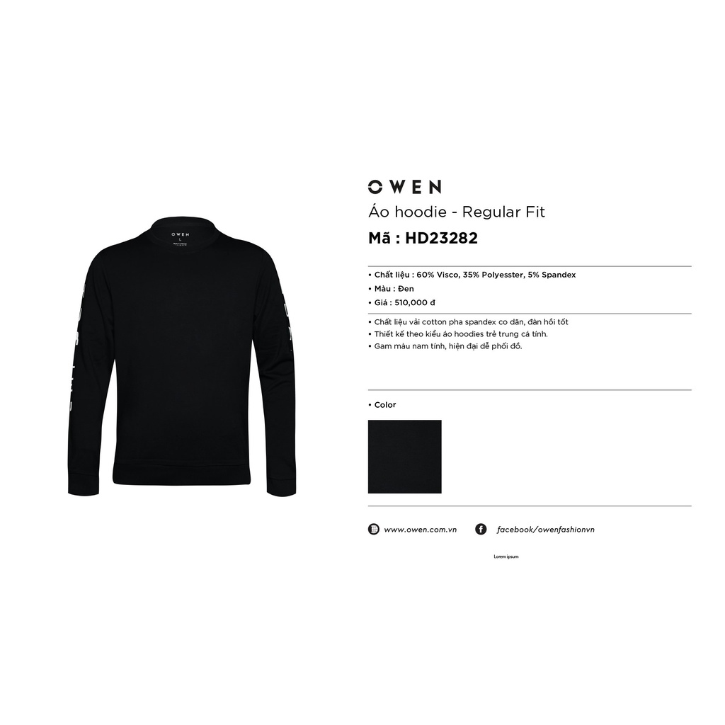 Áo Thu Đông Nam Thun Dài Tay Cao Cấp OWEN HD23282 Cổ Tròn Tay Và Gấu Áo Suông Màu Đen In Chữ Dọc Cánh Tay Chất Visco | BigBuy360 - bigbuy360.vn