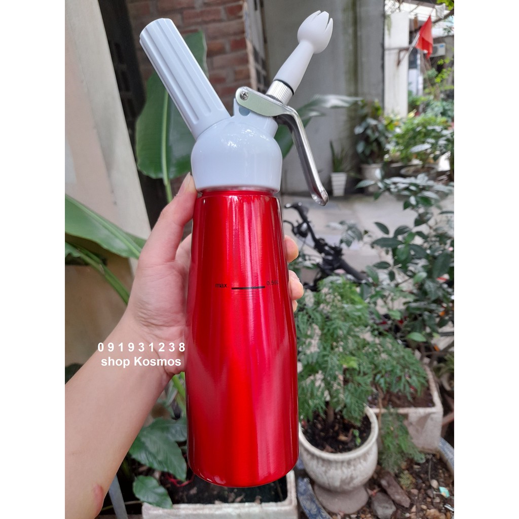 Bình xịt kem tươi Cream Whipper 500ml - Màu đỏ (tặng kèm công thức đá xay khi mua hàng)