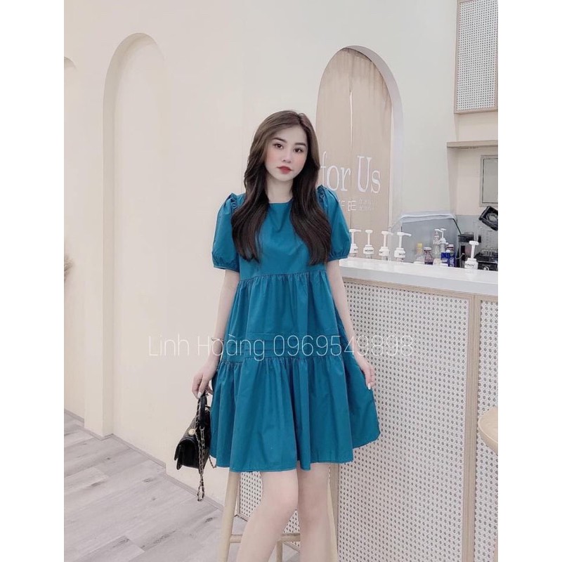 Đầm dự tiệc cao cấp 💖 Video và ảnh thật 💖Đầm màu xanh bánh bèo vai li 3 tầng - An Xinh Shop