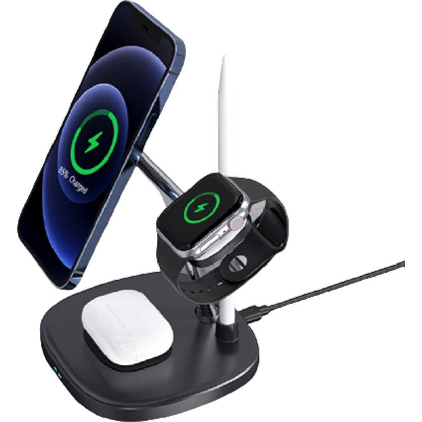 Bộ sạc không dây 4 trong 1 Wiwu Power Air M8 hợp kim nhôm gắn từ tính cho Iphone 12/Iphone 13