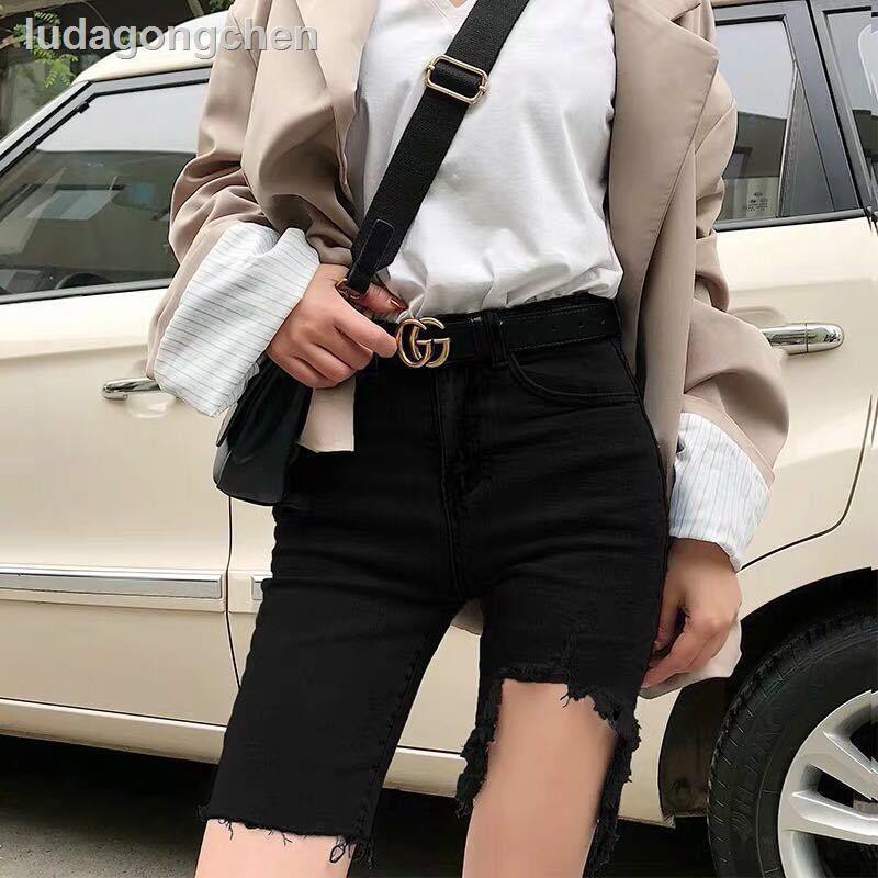 Quần Short Denim Màu Đen Lưng Cao Co Giãn Tốt Thiết Kế Rách Cá Tính | BigBuy360 - bigbuy360.vn