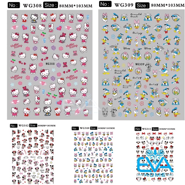 Miếng Dán Móng Tay 3D Nail Sticker Hoạt Hình Mèo Hồng Kity WG308